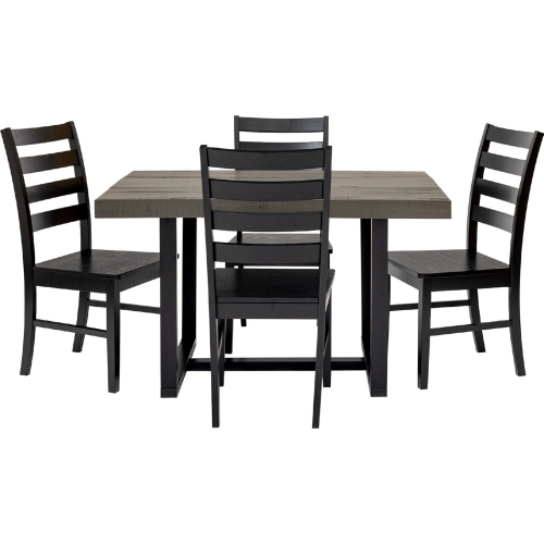 5 Piece Distressed Dining Set in Grey & Black